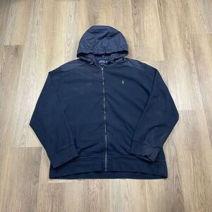 Polo Ralph Lauren Jacket Mens 2XL Blue Estate Rib Full Zip Hooded Pony